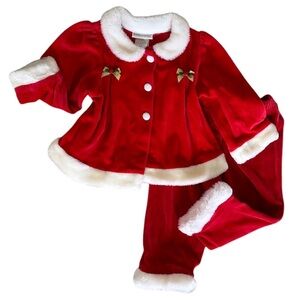 Vintage Baby Works Red Velvet Christmas Santa Formal Outfit Set Size 18m